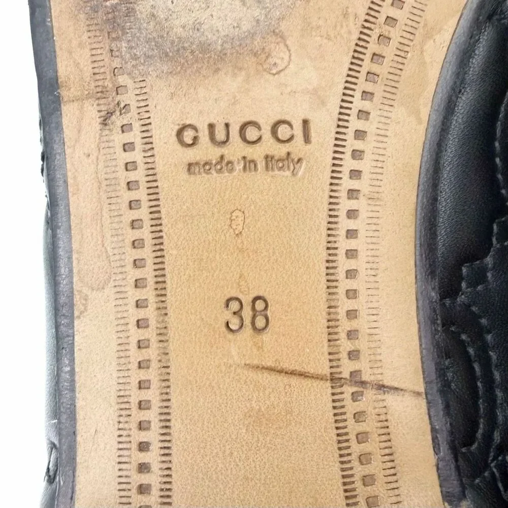 GUCCI Black Embossed Jumbo GG Leather Horsebit Jordaan Loafer Size 38 Flat